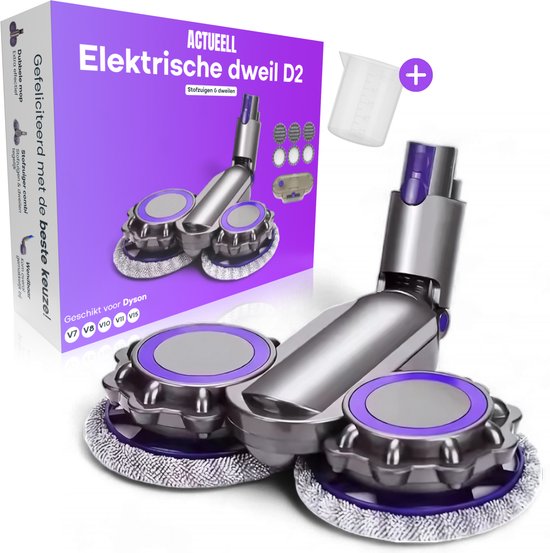 Actueell® D1 Elektrische Mop Dweil Opzetstuk – Stofzuigermond Geschikt voor Dyson V7 V8 V10 V11 V15 Steelstofzuiger – Vloermop & Vloerwisser – Nat & Droog – Inclusief 6 Dweil Pads – Materiaal ABS + Fiber - Paars