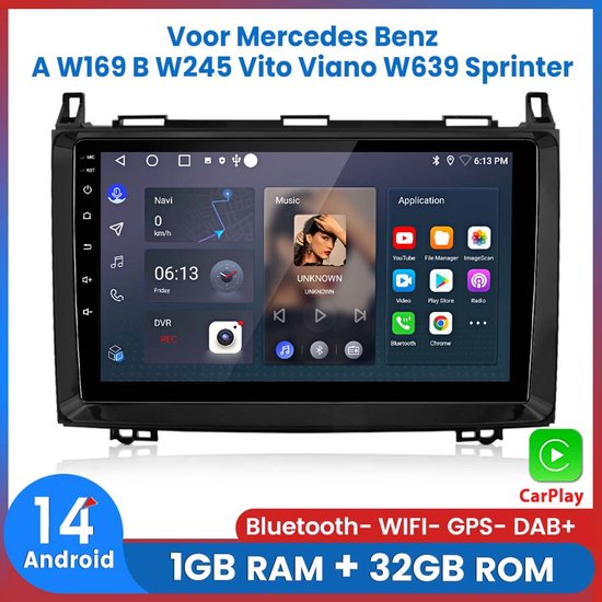Awesafe Autoradio - Draadloos Apple CarPlay Android Auto - Bluetooth Radio - Geschikt Voor Mercedes Benz W169 W245 B200 W906 - 2004 2005 2006 2007 2008 2009 2010 2011 2012 2013 2014 2015 2016 2017 Sprinter W639 Vito
