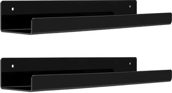 2 artikelen Zwarte platenwandhouder - wandplank - fotoplank - platenrek - zwarte platendisplayhouder