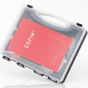 Opbergkoffer met rode folder met Enfix logo.