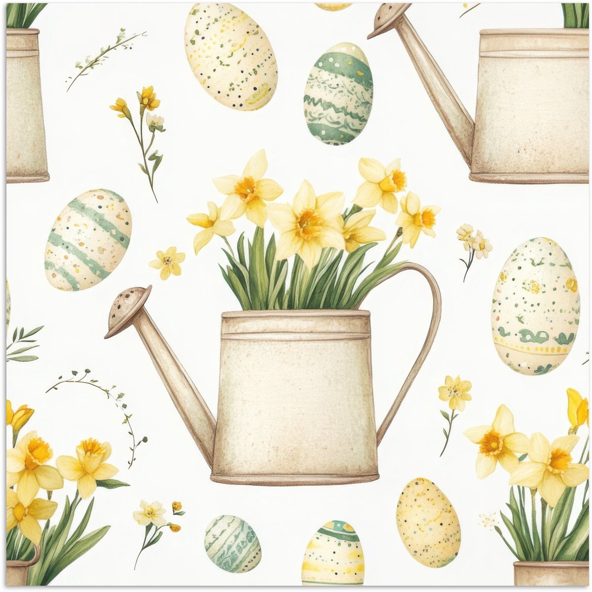 Poster 30x30 cm - Gieter - Bloemen - Eieren - Posters - Kamer decoratie - Wanddecoratie wo