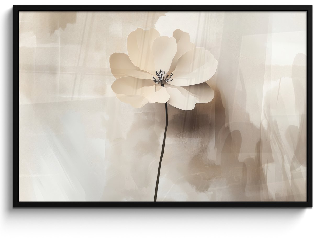 FrameYourWall Poster in lijst - Fotolijst 120x80 cm - Posters - Bloem - Beige - Verf - Schaduw - Posterlijst zwart - Decoratie - Wanddecoratie woonkamer - Muurdecoratie slaapkamer Bloem - Verf