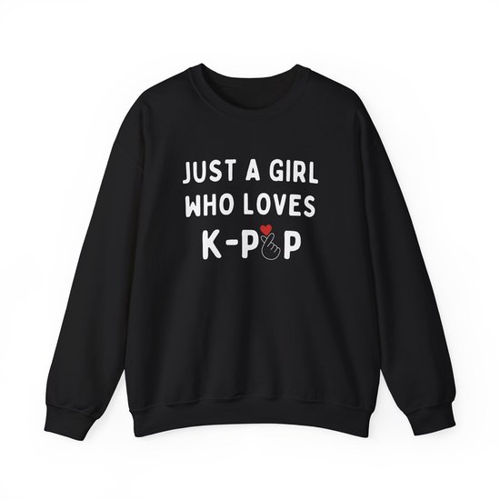 Sweat-shirt – Just a Girl Who Loves K- Pop – Sweat-shirt unisexe noir – Sweat-shirt KPOP avec texte – BTS - BLACKPINK - Stray Kids - SEVENTEEN Fan Gift – Korean Finger Heart
