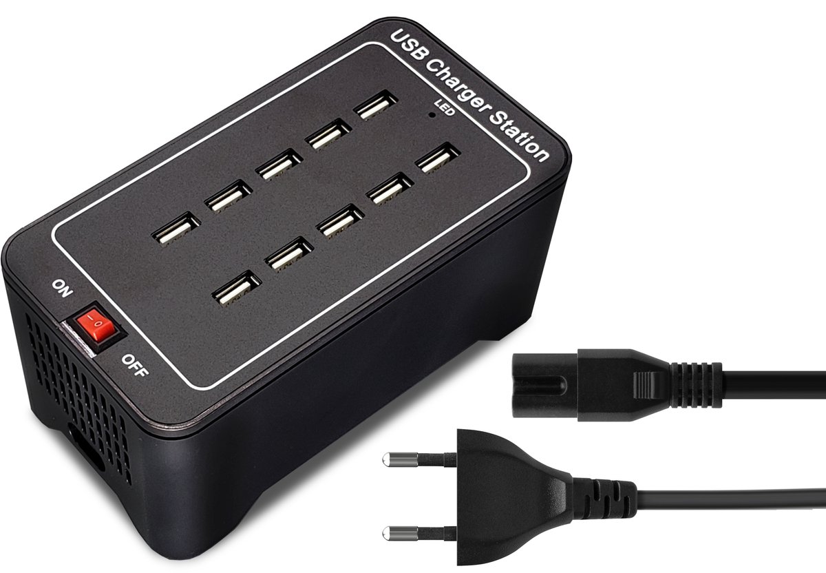 USB Oplader 10 poorten - Zwart - Tafellampen - Elektronische apparaten