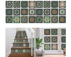 24 stuks - Tegelstickers - Waterdichte PVC decoratieve stickers - Badkamer- en keukenmuurstickers - Zelfklevende muurstickers - Mozaïekstijl - Marokkaanse stijl - Vintage - Groen - 15*15 cm - Geschikt voor keuken, badkamer, woonkamer, meubels