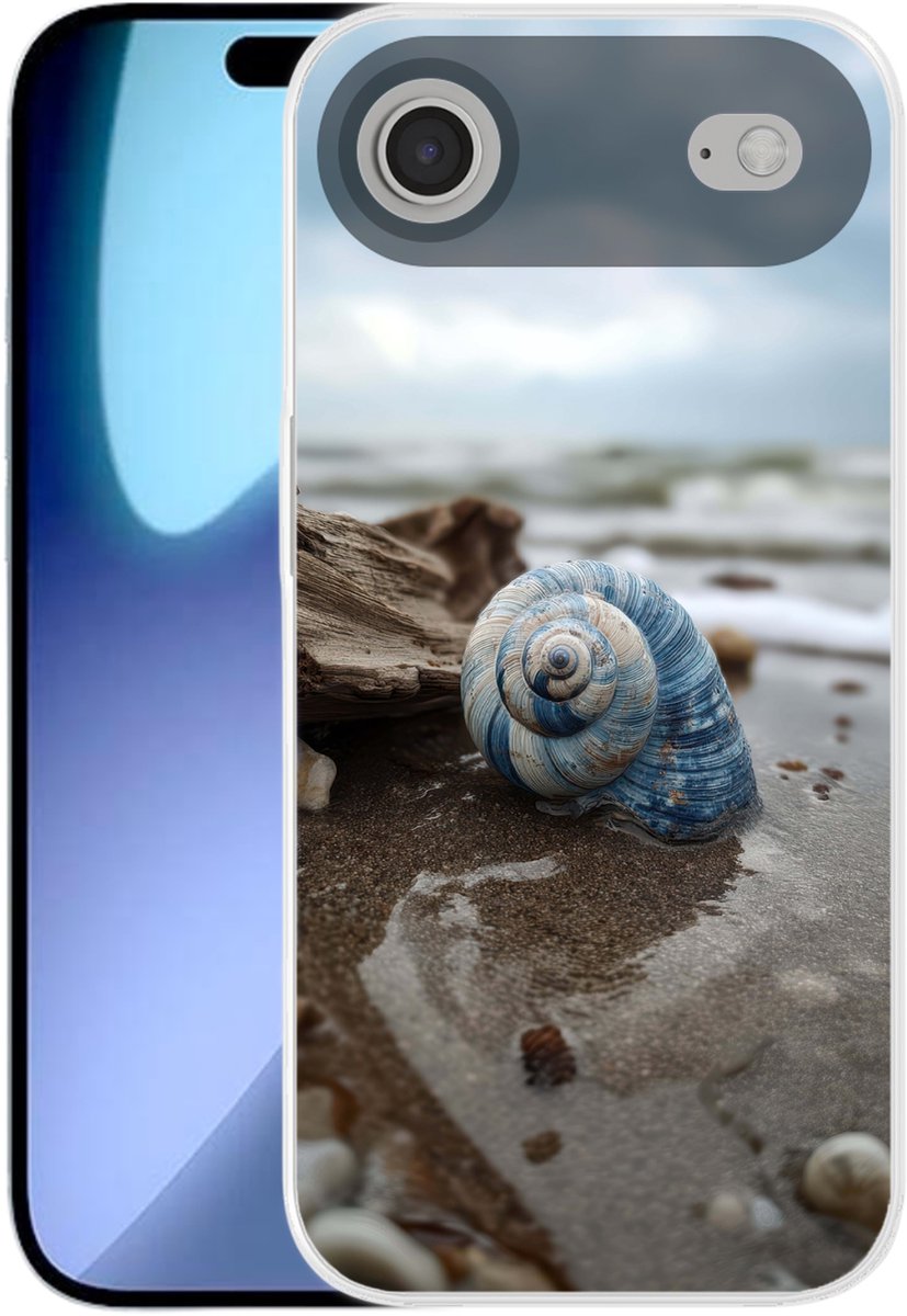 Telefoonhoesje Geschikt voor iPhone Air hoesje - Schelp - Strand - Blauw - Zee - Siliconen Telefoonhoesje Telefoonhoesje