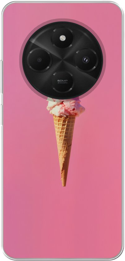 Coque de téléphone compatible avec Xiaomi et Poco M7 - Cône - Crème glacée - Rose - Coque en Siliconen