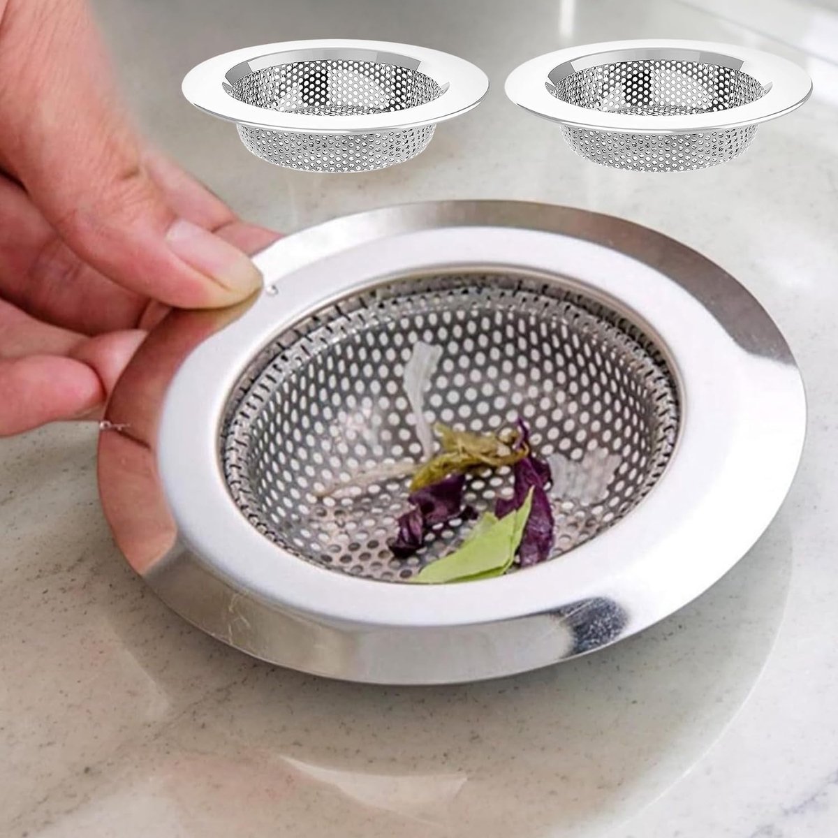 Cuhostki - 2 Stuks - Keukengootsteenfilter - 2-delige gootsteenzeef - RVS Gootsteenfilter - Keukengootsteenfilter Set - Zilver - RVS - Anti-Roos - Microporen - Vaatwasserbestendig - Voor Keukengootsteen