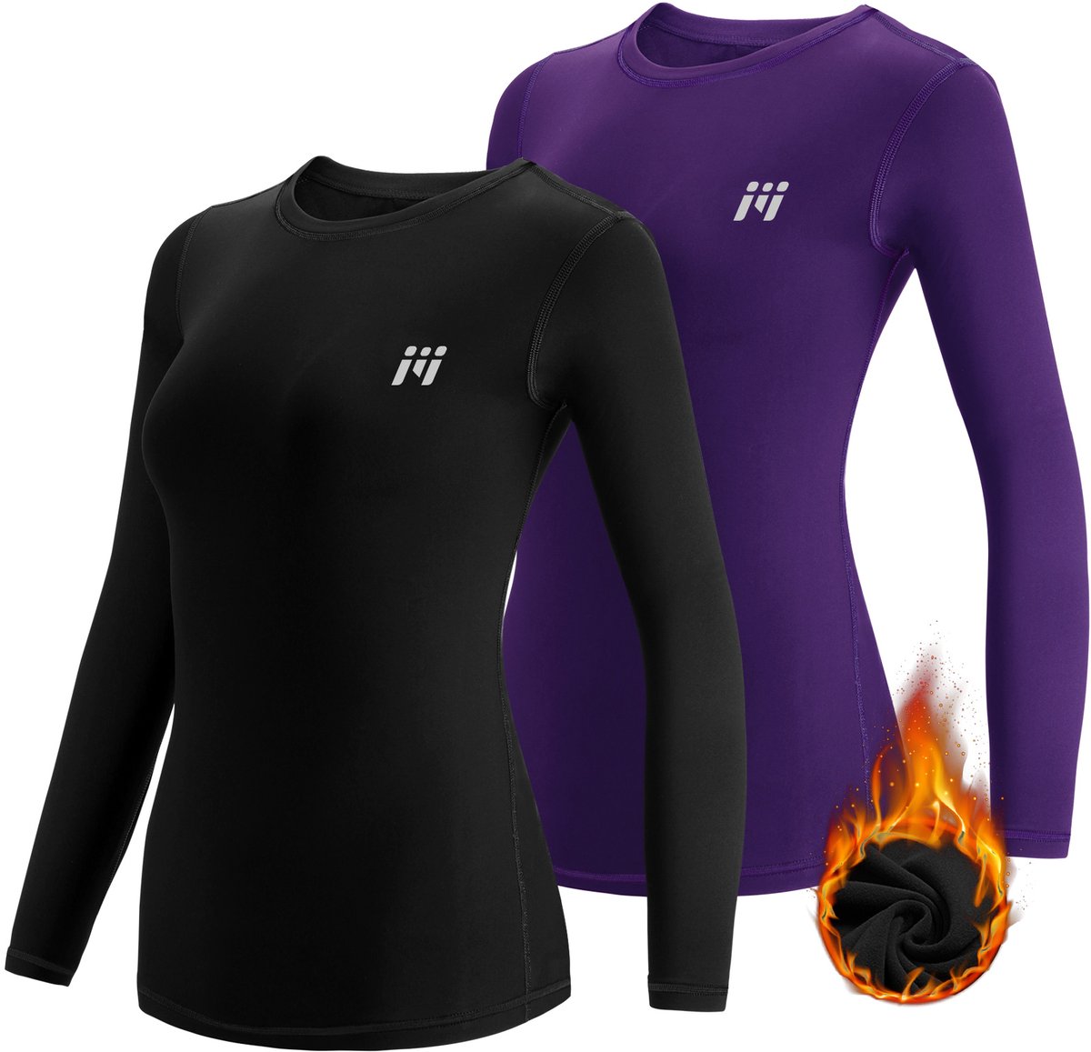 VIMOSE 2 Stuks Thermo Shirt met Lange Mouwen voor Dames-Zwart/Paars-M