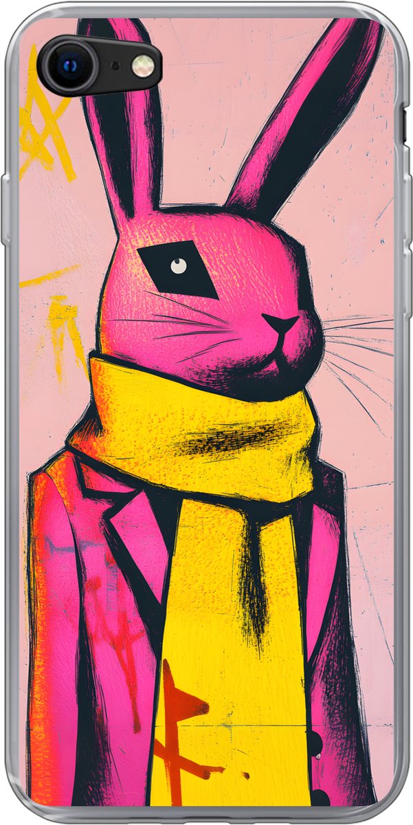 Telefoonhoesje Geschikt voor iPhone 7 hoesje - Abstract - Konijn - Sjaal - Geel - Siliconen Telefoonhoesje Telefoonhoesje