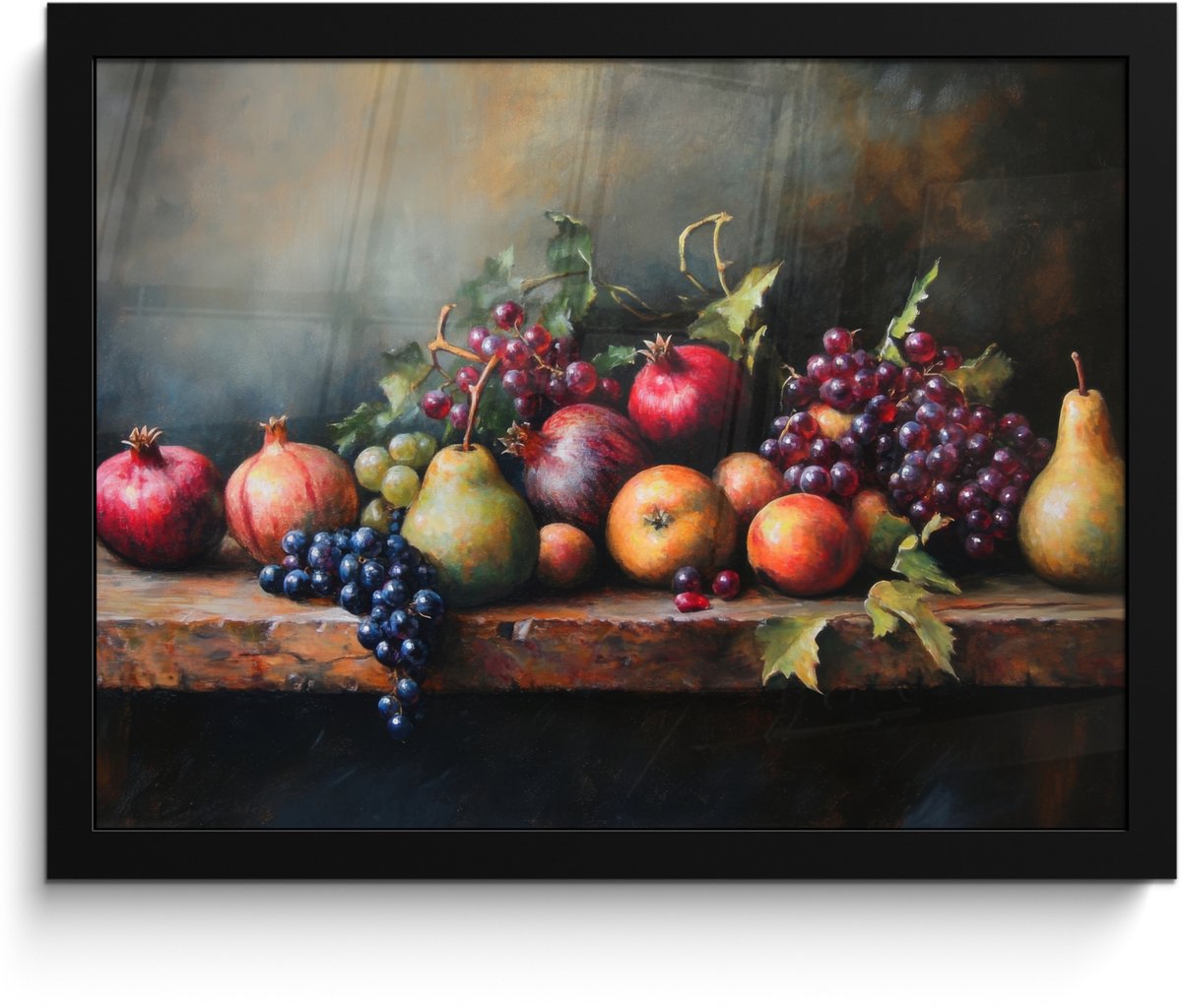 FrameYourWall Poster in lijst - Fotolijst 40x30 cm - Posters - Rustiek - Stilleven - Fruit - Posterlijst zwart - Decoratie - Wanddecoratie woonkamer - Muurdecoratie slaapkamer Fruit tafel - Stilleven
