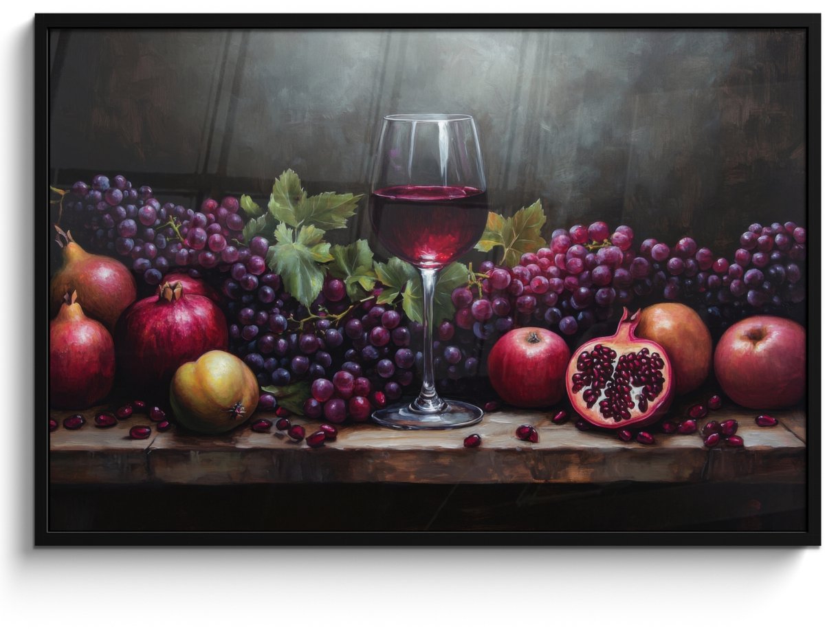 FrameYourWall Poster in lijst - Fotolijst 120x80 cm - Posters - Wijn - Fruit - Stilleven - Posterlijst zwart - Decoratie - Wanddecoratie woonkamer - Muurdecoratie slaapkamer