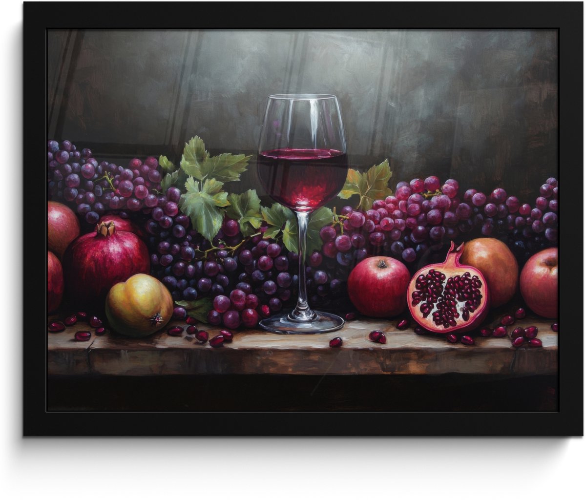 FrameYourWall Poster in lijst - Fotolijst 40x30 cm - Posters - Wijn - Fruit - Stilleven - Posterlijst zwart - Decoratie - Wanddecoratie woonkamer - Muurdecoratie slaapkamer