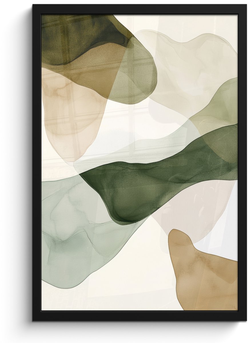 FrameYourWall Poster in lijst - Fotolijst 40x60 cm - Posters - Japandi - Abstract - Groen - Posterlijst zwart - Decoratie - Wanddecoratie woonkamer - Muurdecoratie slaapkamer