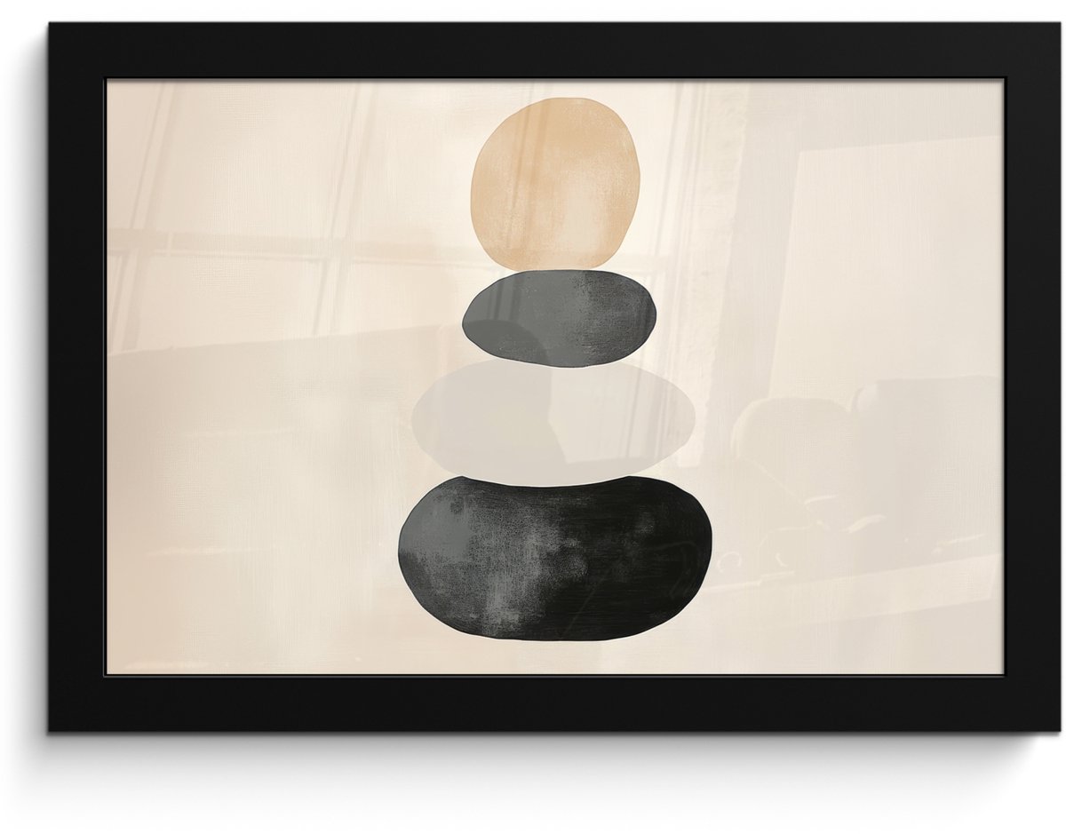 FrameYourWall Poster in lijst - Fotolijst 30x20 cm - Posters - Japandi - Wabi sabi - Beige - Posterlijst zwart - Decoratie - Wanddecoratie woonkamer - Muurdecoratie slaapkamer Vormen