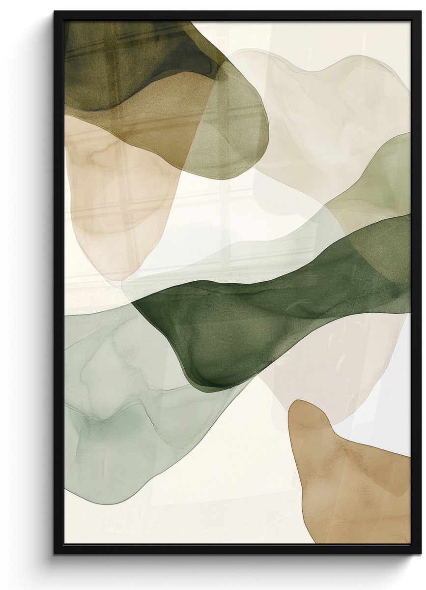 FrameYourWall Poster in lijst - Fotolijst 80x120 cm - Posters - Japandi - Abstract - Groen - Posterlijst zwart - Decoratie - Wanddecoratie woonkamer - Muurdecoratie slaapkamer