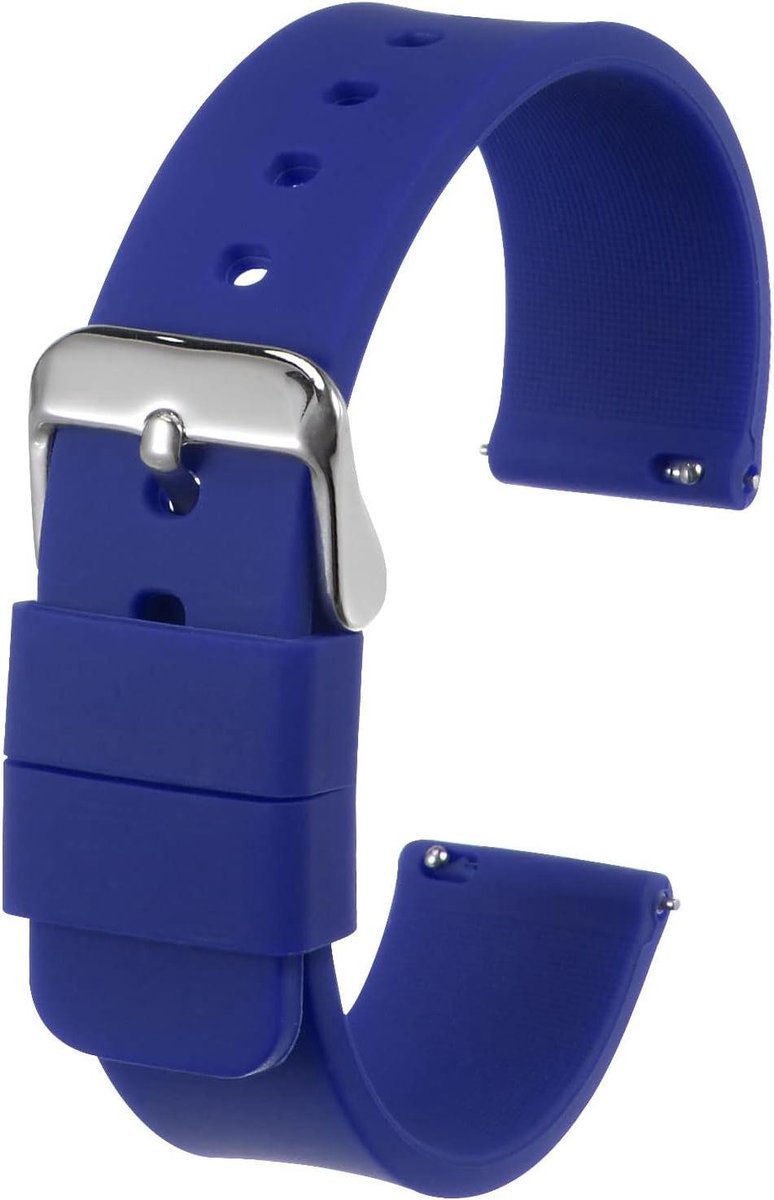 Optimaliseerde Siliconen Horlogebandje 18 mm Breed - Snelspanner - Zacht Rubber - Vervangend Horloge Riem met Roestvrijstalen Gesp - Donkerblauw - Unisex - Comfortabel en Duurzaam