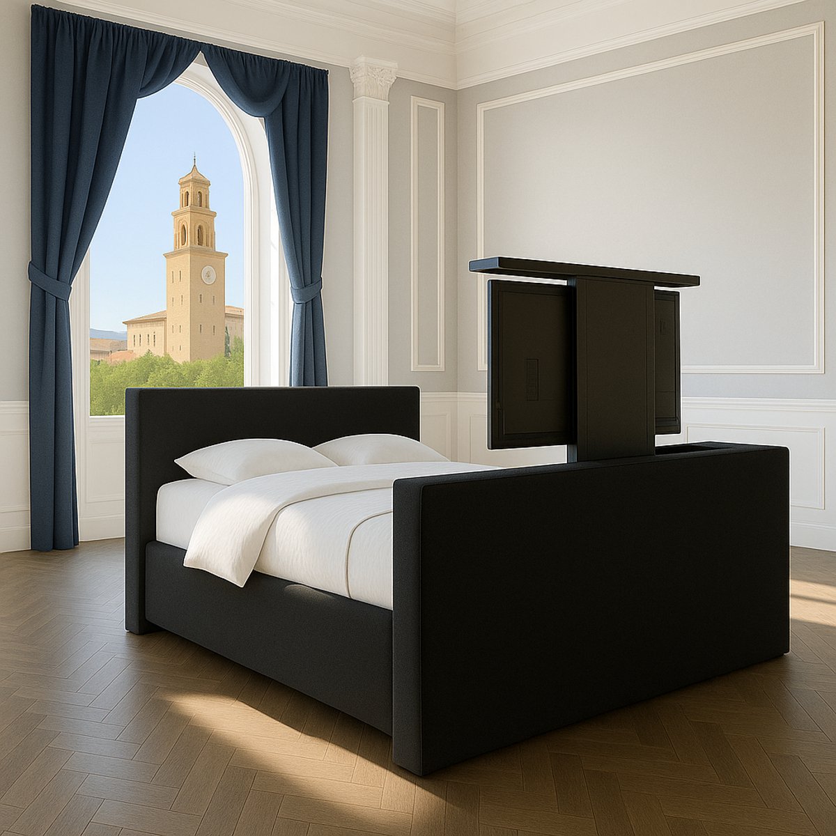 Boxspring met TV-lift Monza Luxe pocketvering Stof met Gratis 2x Hoofdkussens 170x190 cm z