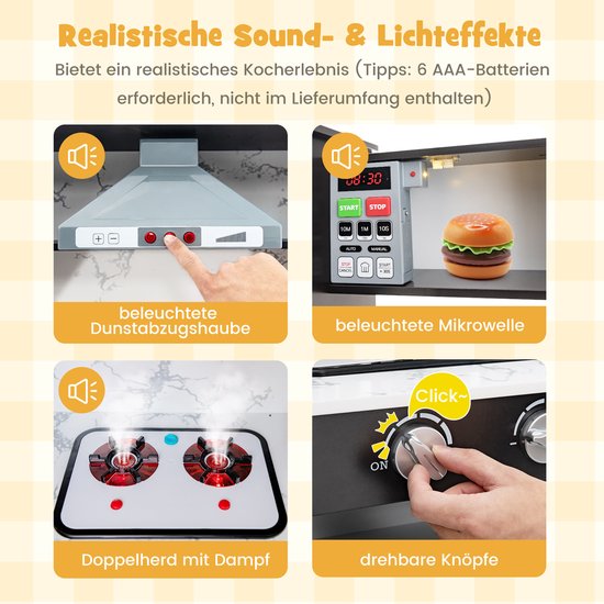 COSTWAY Kinderkeuken Met Accessoires, 3-in-1 Houten Kinderkeuken Met Koelkast Wasmachine En Magnetron Incl Fornuis Gootsteen Oven Speelkeuken Met Licht En Geluid Speelgoedkeuken Voor Kinderen 360503 COSTWAY Kinderkeuken Met Accessoires, 3-in-1 Houten Kinderkeuken Met Koelkast Wasmachine En Magnetron Incl Fornuis Gootsteen Oven Speelkeuken Met Licht En Geluid Speelgoedkeuken Voor Kinderen 360503
