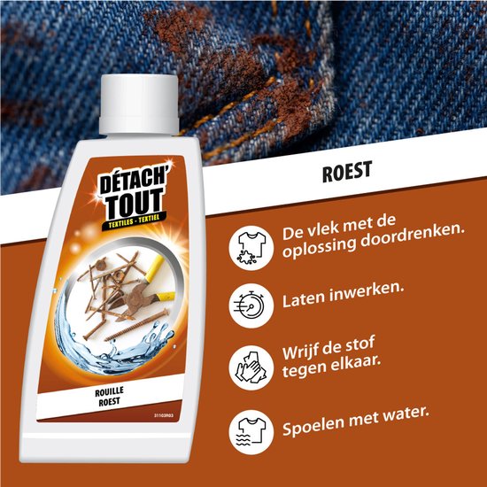 Détach'tout - Vlekverwijderaar roest - Verwijdert roestvlekken op textiel, vloeren, email en tegels - 100 ml