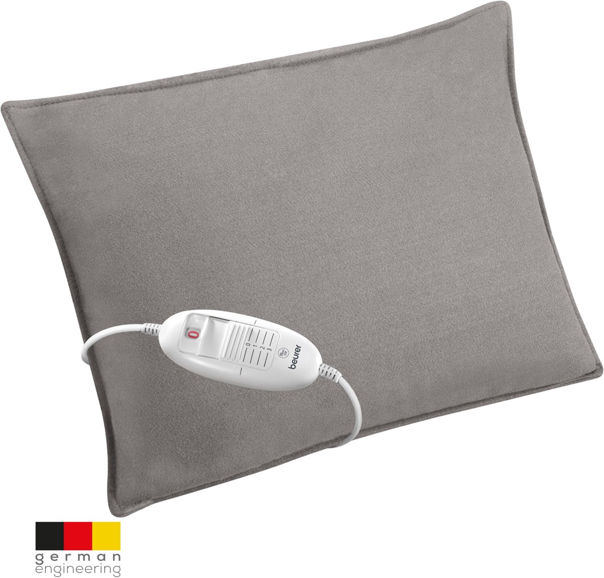 Beurer Elektrisch Warmtekussen | Heating pad | 40 x 30 cm | HK 48 Grey | 3 Warmtestanden | Max. 65°C | Snelle opwarming | Automatische uitschakeling | Fleece | Machinewasbaar | 3 jaar garantie | Inclusief Grijs kussenhoes