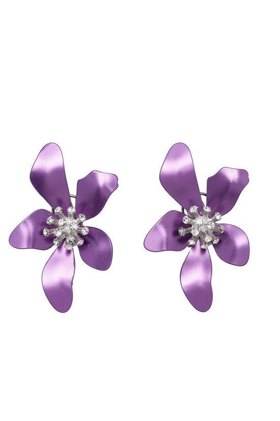 Boucles d'oreilles AVANT-GARDE PARIS - Forme fleur 3,3 cm x 4,7 cm - 1 pièce - Violet et plaqué rhodium