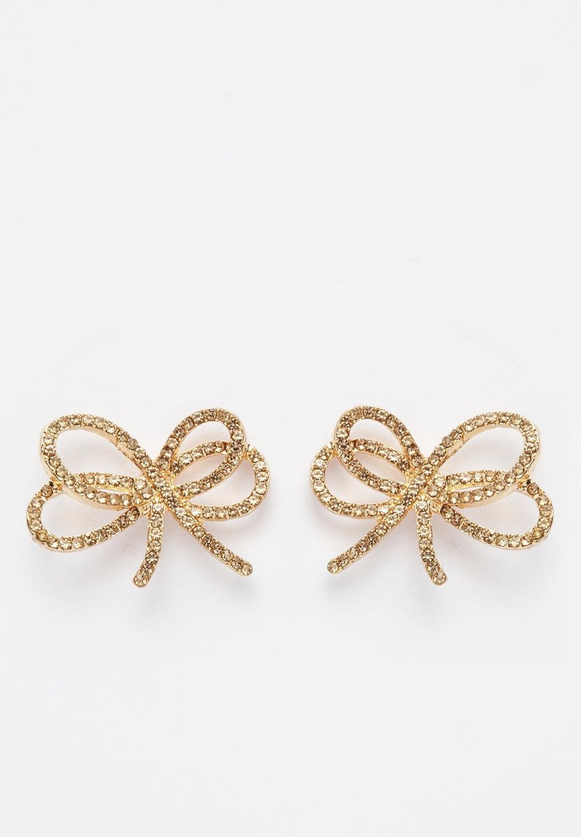 AVANT-GARDE PARIS Oorbellen - Strik Studs - Goudkleurig Metaal - Kristallen - Steker Met Vlindersluiting - Elegant