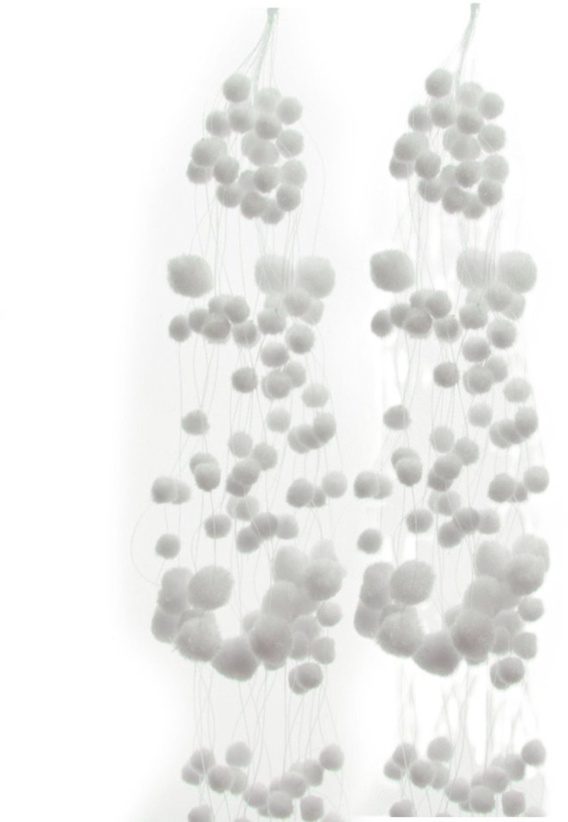 Decoris Sneeuwballen slinger - 2x - wit - 78 cm - polyester - sneeuwversiering - slingers -sneeuwdecoratie - Kerstversiering