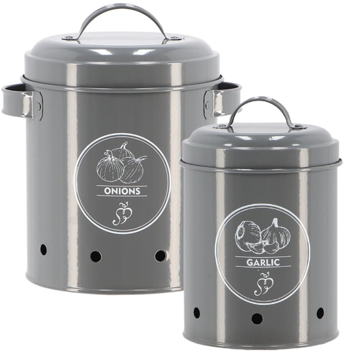 Secrets du Potager Onion/garlic storage tins - metal - gray - 17 x 20 cm - storage/storage jar