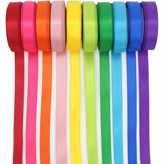 Satijn lint - 10 Kleuren - Satijnen Linten - Cadeaulint - Lintjes - Cadeaulint - 10mm Breed - 22 Meter Lang Per deel - Voor Knutselen /Cadeaus /Kadeaulint /Knutselwerk /DIY /Bloemen /Decoratie / Halloween /Kerstmis