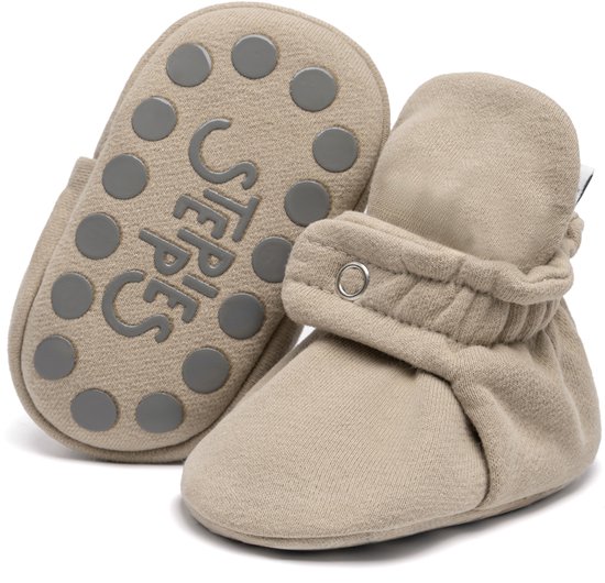 Steppies - Babyslofjes Antislip voor Jongens en Meisjes - Taupe - 12-15 Maanden (13cm) - Schoenmaat 20-21 - Stappertjes