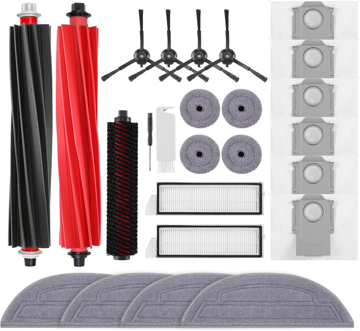 Accessoires gescht voor Roborock S8 MaxV Ultra Stofzuiger, 2 Hoofdborstels, 4 HEPA-filters, 4 Dweilen, 4 Zijdoppen, 4 Stofzakken, 4 Zijborstels, 1 Zelfreinigende Borstel, 1 Borstelset