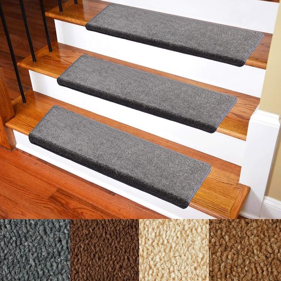 Tapis d'escalier - Tapis d'escalier antidérapants avec coins arrondis - Tapis d'escalier d'intérieur - Autocollants - Antidérapants et lavables - 10 pièces - Gris foncé - 55*20* 0 cm