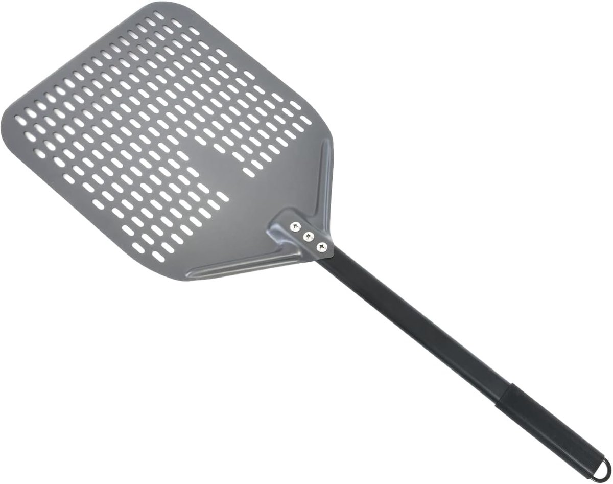 Geperforeerde Pizzaschep - Pizza Schep - Pizzaspatel - Ideaal voor Pizzabakken - 1 Stuk - Aluminium en Hout - 12 inch - Draaischep voor pizzaoven en BBQ