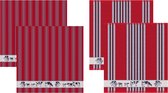 DDDDD - Friesian / Fries - Theedoeken en Keukendoeken - Set van 4 stuks - Katoen - Gestreept - Jacquard geweven - 60x65 cm/50x55 cm - Rood