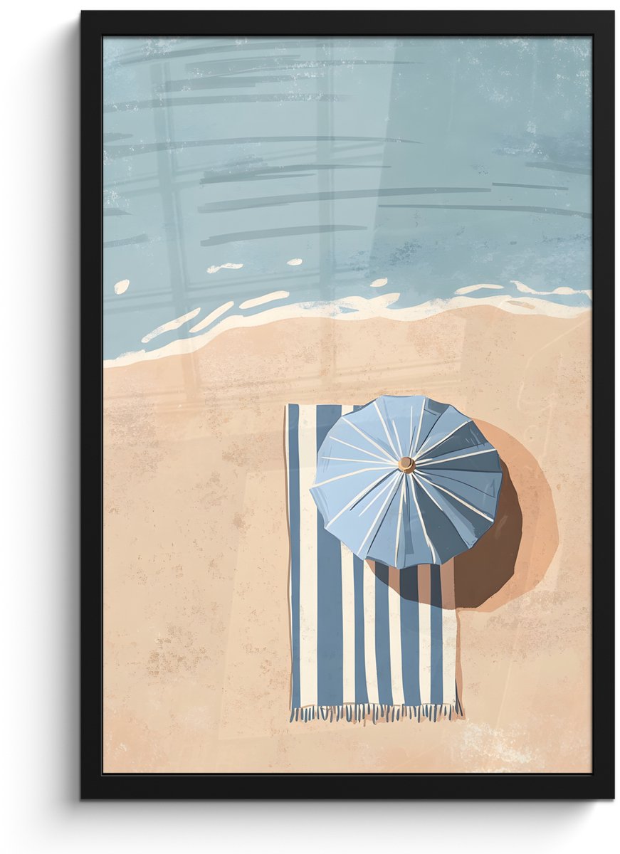 Poster in lijst - Fotolijst 40x60 cm - Posters - Strandlaken - Strepen - Parasol - Strand