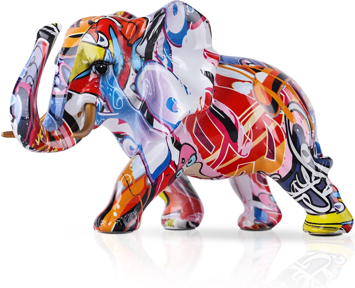 Azomor® Kleurrijke Graffiti Olifantenbeeldjes voor Artistieke Interieurdecoratie