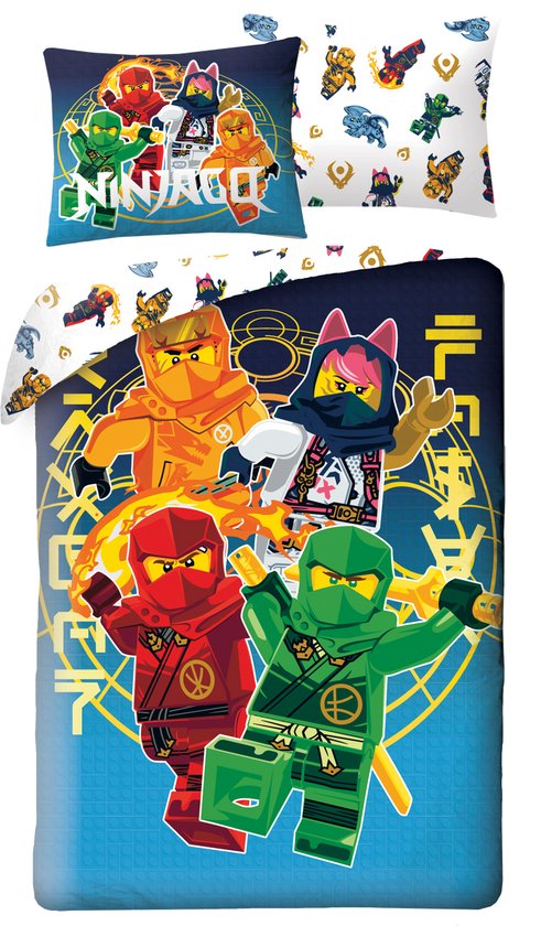 Housse de couette Lego Ninjago, Mini Fig - Simple - 140 x 200 + 70 x 90 cm - Polyester