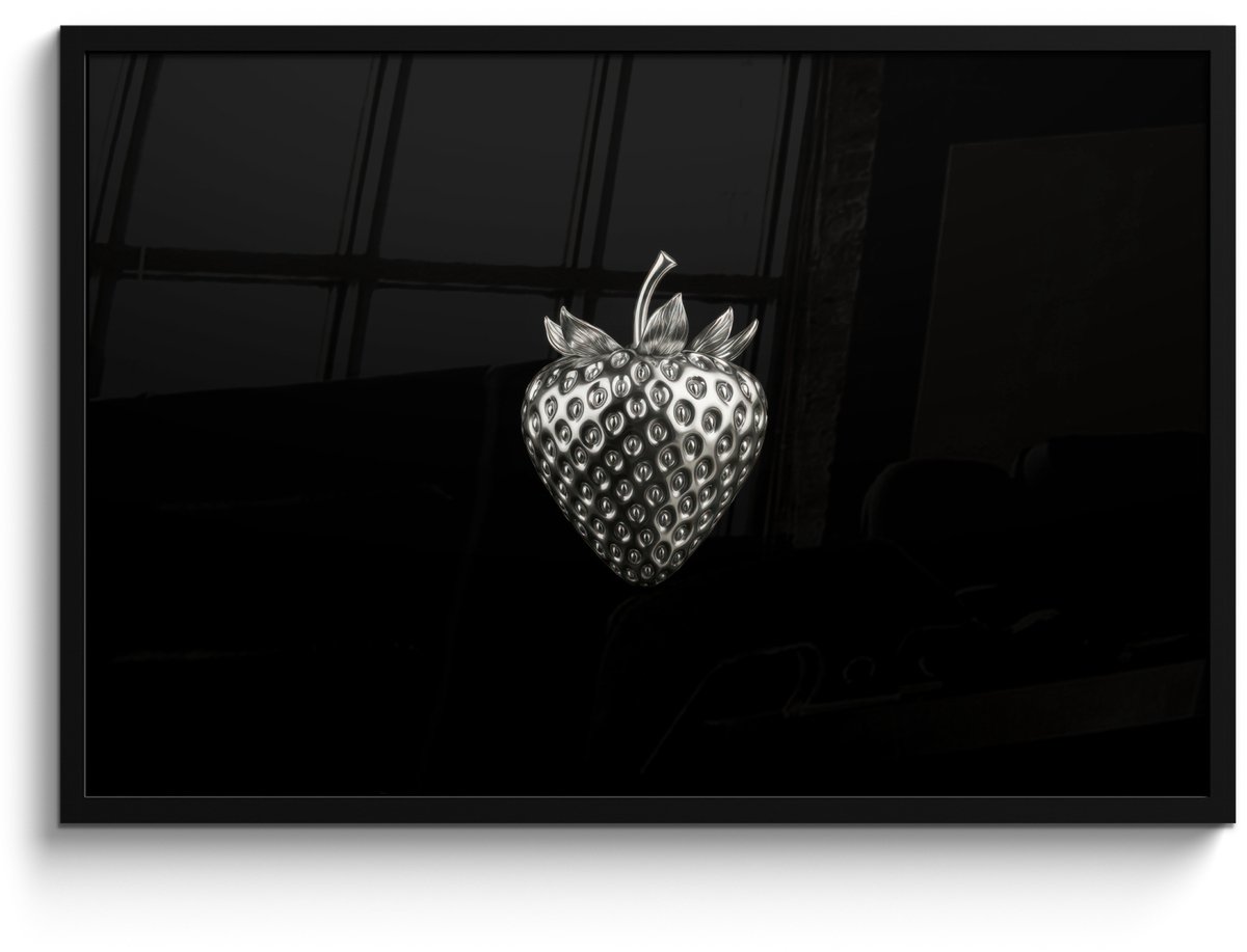 FrameYourWall Poster in lijst - Fotolijst 90x60 cm - Posters - Aardbei - Zaadstructuur - Realistisch - Posterlijst zwart - Decoratie - Wanddecoratie woonkamer - Muurdecoratie slaapkamer