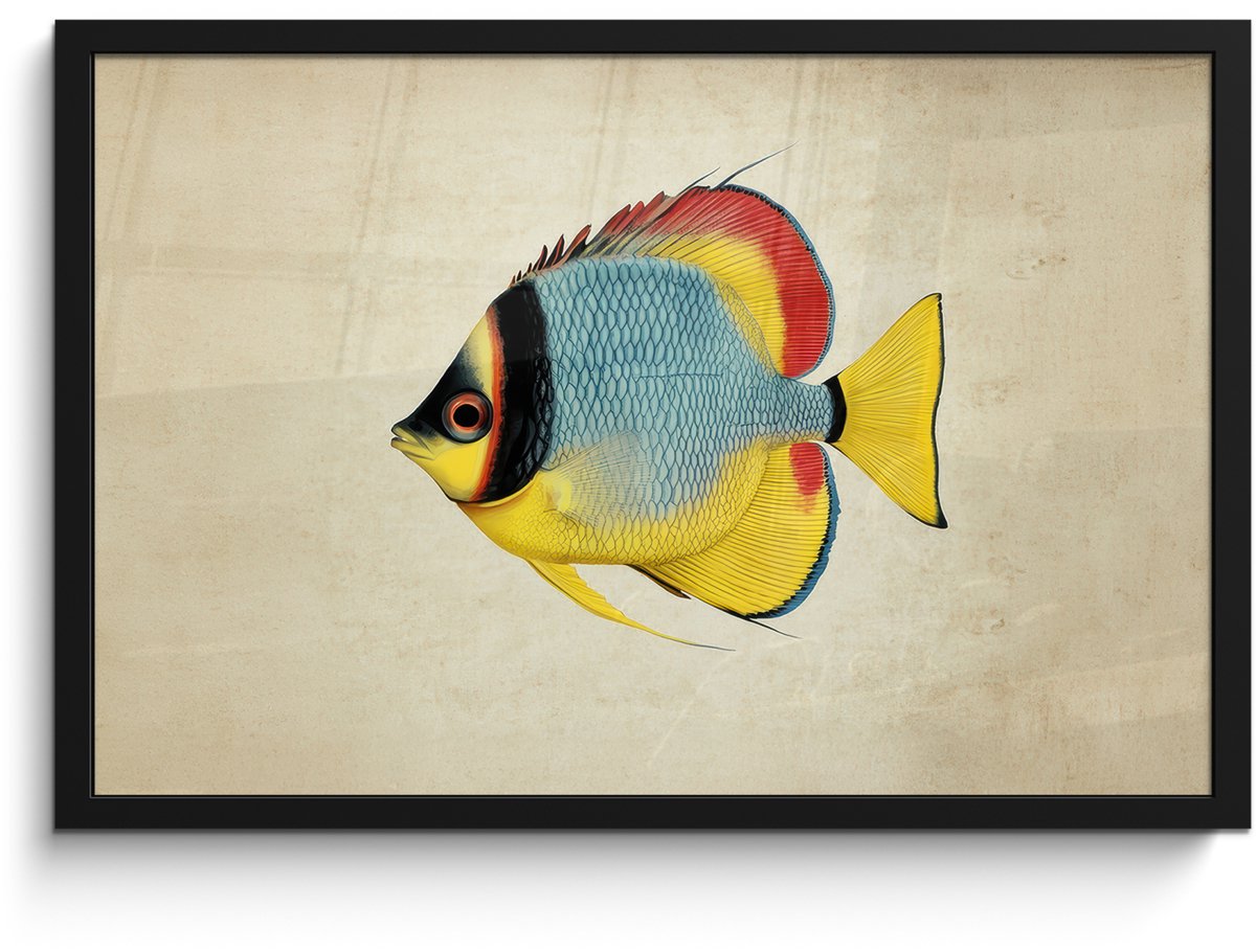 FrameYourWall Poster in lijst - Fotolijst 60x40 cm - Posters - Kleurrijk - Vis - Schubben - Illustratie - Posterlijst zwart - Decoratie - Wanddecoratie woonkamer - Muurdecoratie slaapkamer Vis - Kleurrijk