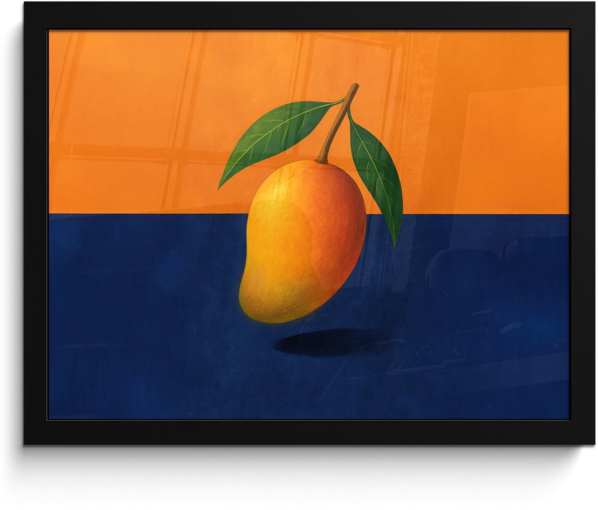 FrameYourWall Poster in lijst - Fotolijst 40x30 cm - Posters - Mango - Vlakken - Bladeren - Oranje - Posterlijst zwart - Decoratie - Wanddecoratie woonkamer - Muurdecoratie slaapkamer