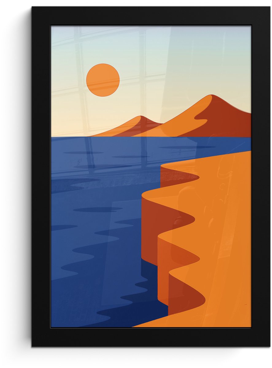 FrameYourWall Poster in lijst - Fotolijst 20x30 cm - Posters - Landschap - Bergen - Zon - Zee - Posterlijst zwart - Decoratie - Wanddecoratie woonkamer - Muurdecoratie slaapkamer Landschap - Zee - Zon