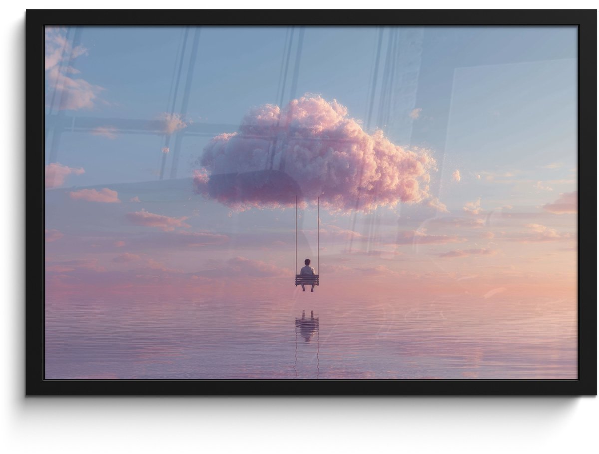 FrameYourWall Poster in lijst - Fotolijst 60x40 cm - Posters - Wolk - Schommel - Kleurrijke lucht - Posterlijst zwart - Decoratie - Wanddecoratie woonkamer - Muurdecoratie slaapkamer