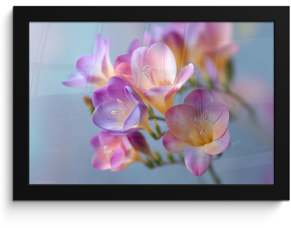 FrameYourWall Poster in lijst - Fotolijst 30x20 cm - Posters - Bloemen - Paars - Overloop - Meeldraden - Posterlijst zwart - Decoratie - Wanddecoratie woonkamer - Muurdecoratie slaapkamer Bloemen - Overloop