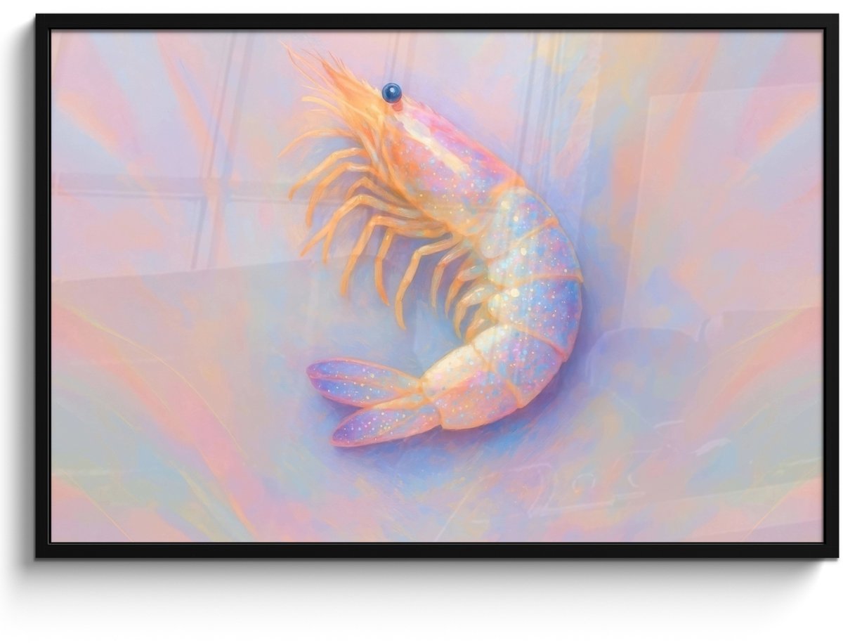 FrameYourWall Poster in lijst - Fotolijst 120x80 cm - Posters - Garnaal - Subtiele structuur - Blauw - Roze - Posterlijst zwart - Decoratie - Wanddecoratie woonkamer - Muurdecoratie slaapkamer