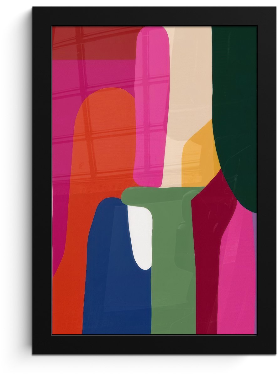 FrameYourWall Poster in lijst - Fotolijst 20x30 cm - Posters - Kleurvakken - Recht - Rond - Abstract - Posterlijst zwart - Decoratie - Wanddecoratie woonkamer - Muurdecoratie slaapkamer Kleurvakken - Abstract