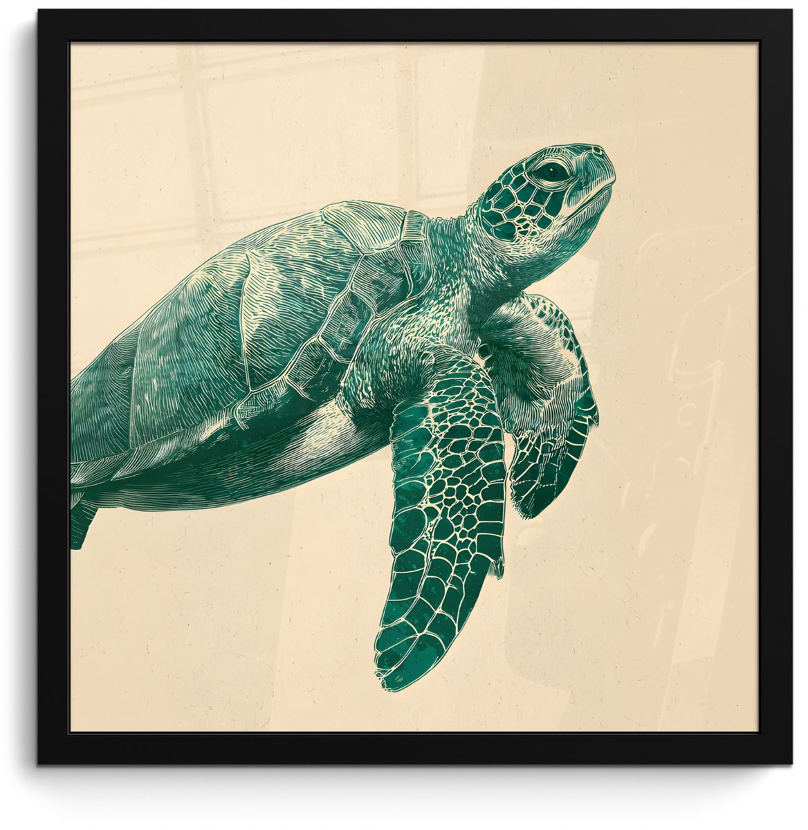 FrameYourWall Poster in lijst - Fotolijst 40x40 cm - Posters - Schildpad - Sierlijk - Groen - Schild - Posterlijst zwart - Decoratie - Wanddecoratie woonkamer - Muurdecoratie slaapkamer