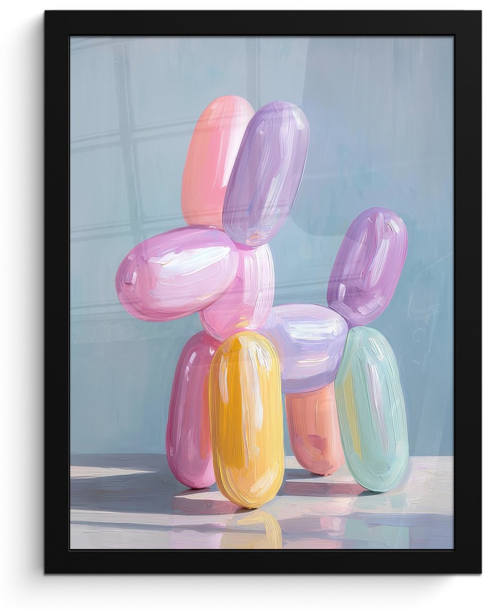 FrameYourWall Poster in lijst - Fotolijst 30x40 cm - Posters - Dier - Ballon - Pasteltinten - Glanzend - Posterlijst zwart - Decoratie - Wanddecoratie woonkamer - Muurdecoratie slaapkamer