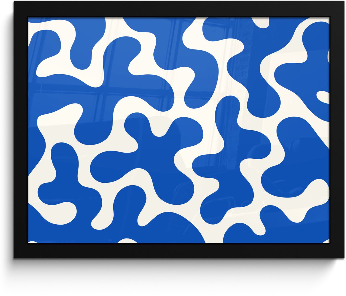 FrameYourWall Poster in lijst - Fotolijst 40x30 cm - Posters - Vormen - Abstract - Blauw - Golven - Posterlijst zwart - Decoratie - Wanddecoratie woonkamer - Muurdecoratie slaapkamer