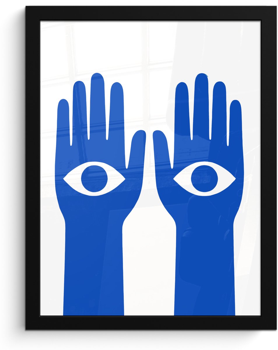 FrameYourWall Poster in lijst - Fotolijst 30x40 cm - Posters - Handen - Twee - Ogen - Blauw - Posterlijst zwart - Decoratie - Wanddecoratie woonkamer - Muurdecoratie slaapkamer Handen - Ogen